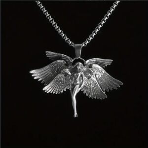 Women& Men Angel Goddess Pendant Necklace Seraphim War Angel Long Chain Amulet